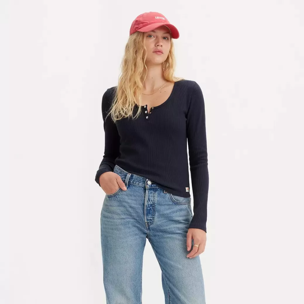 Levi's Dry Goods Henley-Langarmad T-Shirt I Vaffelstruktur Sale