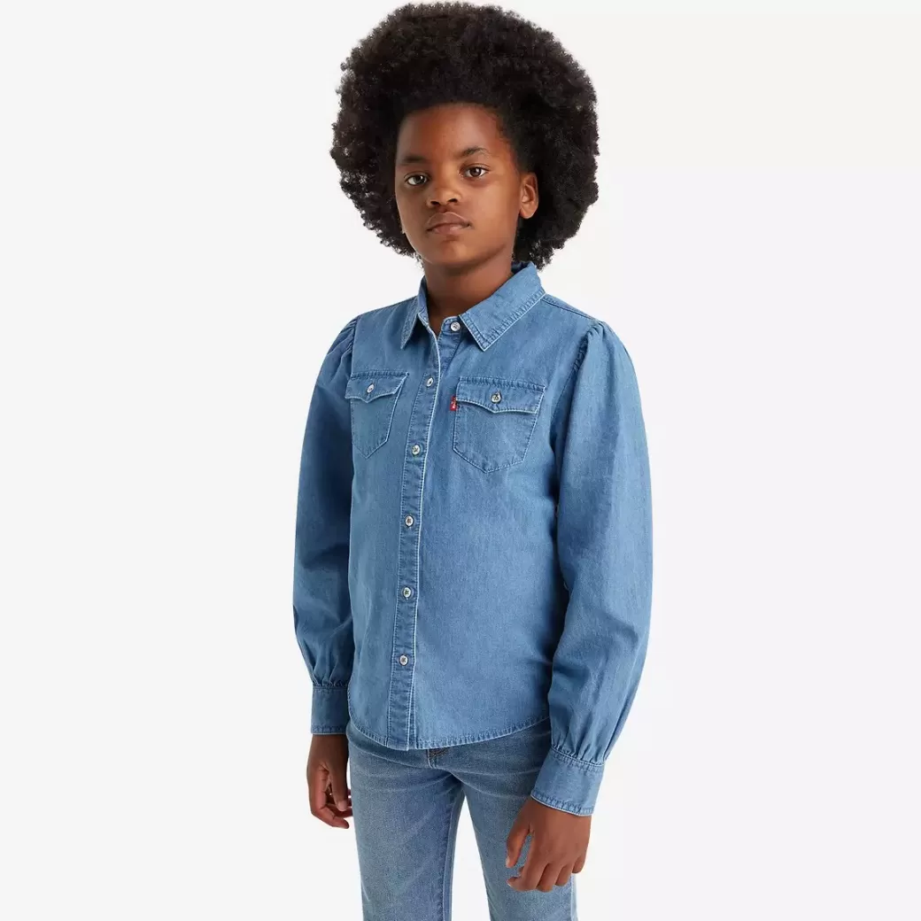 Levi's Teenager Western Denim-Skjorta Med Hel Arm Cheap